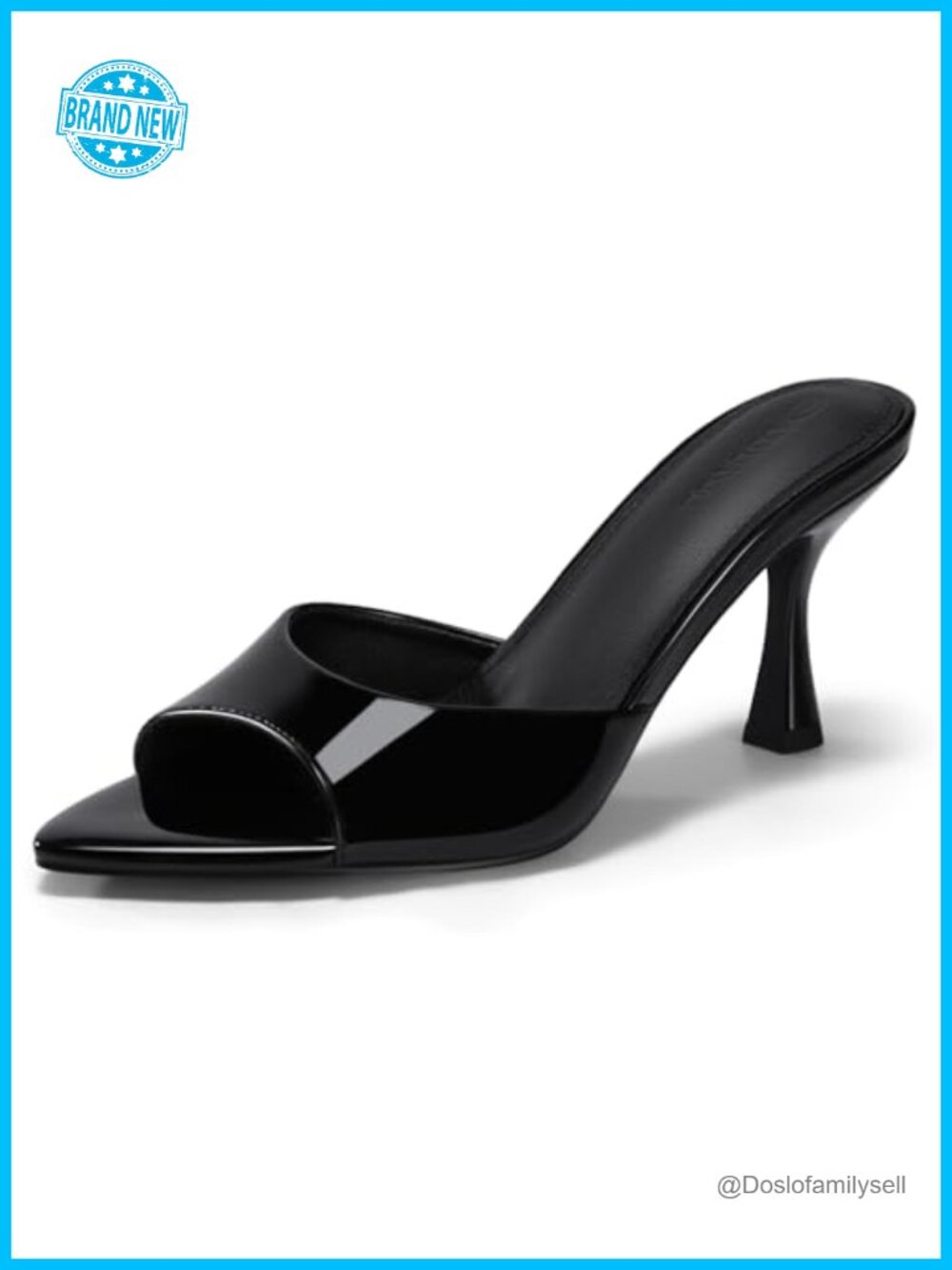 Kitten Heel Mules Pointed Peep Toe Faux Patent Leather Slip On Sandals